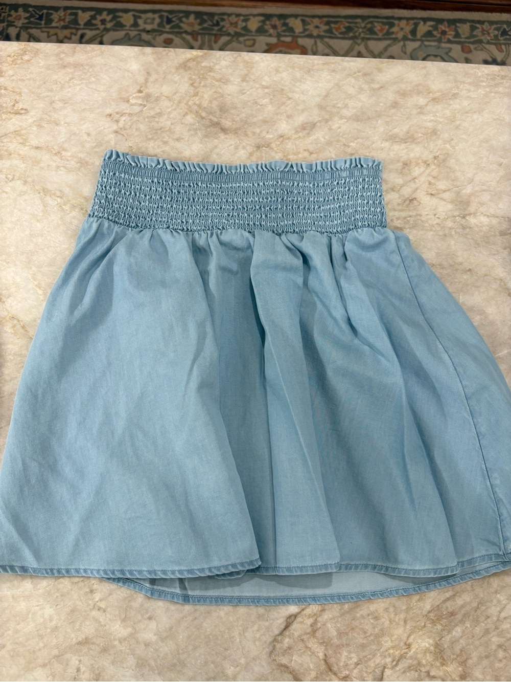 Light Blue Smocked Waist A-Line Skirt